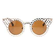 Women&#39;s Round Butterfly Shape Sunglasses Geometric Mesh Pattern Metal Frame - £9.59 GBP