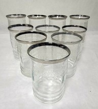 10 Glass Tumblers Macbeth Evans S Pattern/Stippled Rose Band Ice Tea Silver Trim - £73.36 GBP