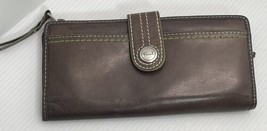 Fossil Brown Leather Bifold Snap Wallet Green Lining Great Designs - £12.95 GBP