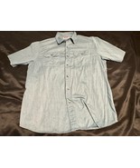 Wrangler Shirt Mens Large Blue Chambray Short Sleeve Button Up Pockets S... - $21.15 CAD