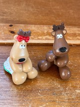 Pair of Small Cute Light &amp; Dark Brown Rubbery Plastic Christmas Moose Ho... - £8.87 GBP