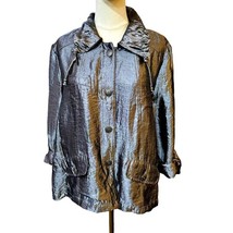 Ruby RD Shiny Jacket Size 14 Silver Metallic Lightweight Roll Tab Sleeve Buttons - $16.33