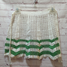 Vintage crocheted SMALL half apron off-white green chevron stripes - $10.80