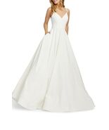 Ieena Mac Duggal 48855 V Neck Crepe Ballgown SZ 2 White - $186.12