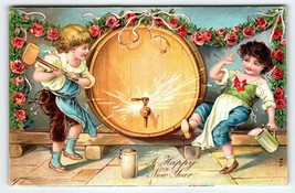 Vintage Happy New Year Postcard Children Tap Keg Otto Schloss No 776 Embossed - £27.20 GBP