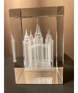 Crystal cube paperweight 3-D Etched  Mormon Temple St. Louis - $10.85