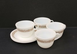 Set of 8 Corelle Corning Woodland Brown C Ring Milk Glass Coffee Cups &amp; Saucers - £31.96 GBP