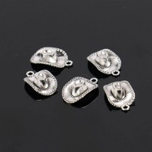 5 Cowboy Hat Charms Antique Silver Tone Western Pendants Cowgirl Findings - £2.95 GBP