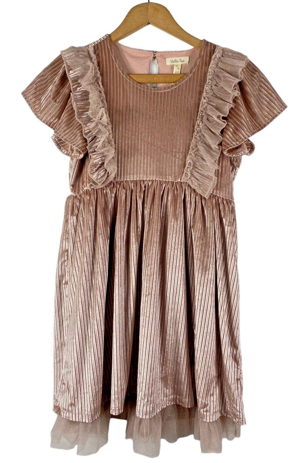 Primary image for Matilda Jane Dress Size 12 Girls Fancy Velvet Ribbed Dusty Rose Pink Tulle Hem