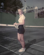 Ginger Rogers shorts tennis court net pose with racket 11x14 Photo - £11.75 GBP