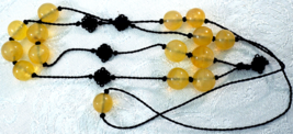 Long Chinese Translucent Genuine Yellow Jade Bead Necklace on Cord Hand ... - £103.60 GBP