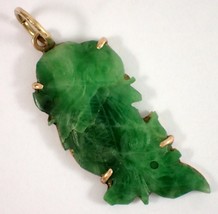 Antique Vtg Chinese 14k Gold Carved Jade Fish Pierced Necklace Pendant Charm - £426.98 GBP