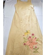 Plaza South Sleeveless yellow Sun Dress Lilly Embroidered Linen Blend Si... - $15.00