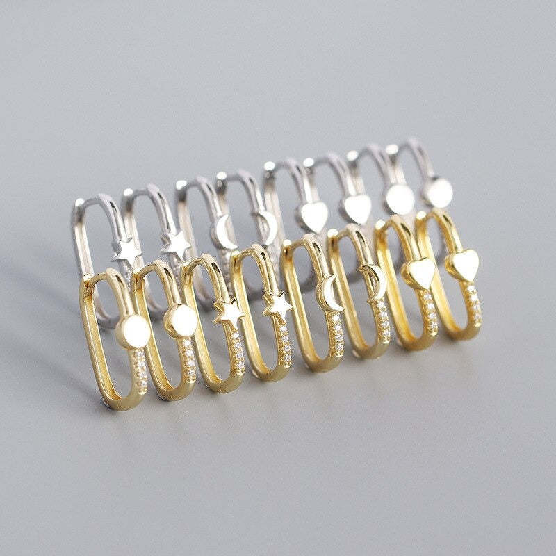 Anyco Earrings Punk Shiny Zircon Ear Buckle Simple Rock Hoop Sterling Silver Item image 5