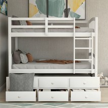 Twin Bunk Bed with Ladder, Safety Rail, Twin Trundle Bed with 3 Drawers ... - £440.10 GBP