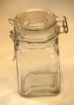 Square Clear Glass Canister Storage Jar Wire Bale Locking Lid - $12.86