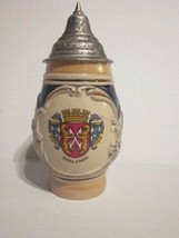 Vintage Art Pottery KIRNA.D.NAHE Emblem Crest Metal Lidded Ceramic Small German - £23.96 GBP