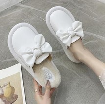 Cute bow women winter home slippers suede bow slip on soft winter warm house shoes men thumb200