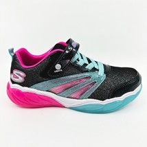 Skechers S Lights Fusion Flash Black Turquoise Kids Girls Size 2.5 Sneakers - $39.95