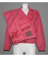 RARE Qipaiwang 2-Pc Acid Wash Coral Denim Cropped Jacket &amp; 5-Pkt Jeans W... - $123.07 CAD