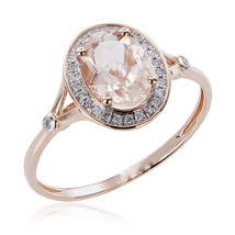 14K Rose Gold Over Silver 1.21ct Oval Cut Morganite &amp; Diamond Anniversary Ring - £76.17 GBP