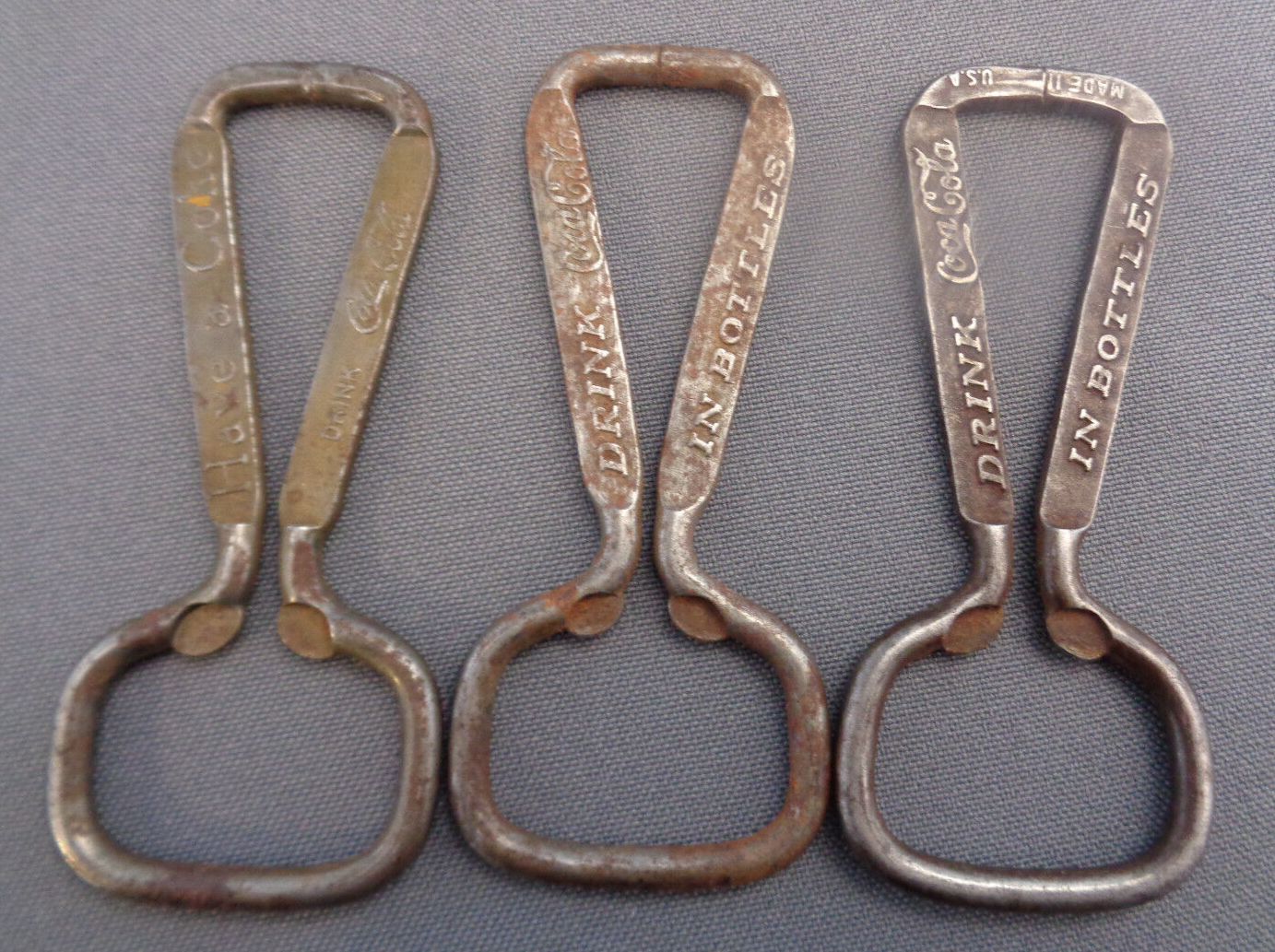 Primary image for Lot of 3 Old Bottle Openers Drink Coca Cola in Bottles Have a Coke Hand Held Key