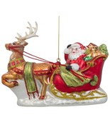 Santa on Sleigh with Reindeer Glass Christmas Ornament 5.7 Inches - £43.98 GBP