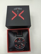 KONXIDO Mens Red Black Leather Band Analog Quartz Watch KO6353 - $24.17