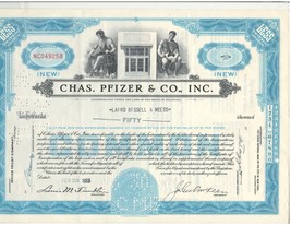 Chas. Pfizer and Co.,Inc. Stock Certificate 1955 Blue 50 Shares - $9.49