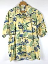 Pierre Cardin Hawaiian Shirt Mens Size  L Button Down Tropical Ocean Yellow - $27.80