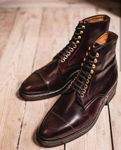 Men&#39;s Leather Ankle High Lace Up Boot, New Handmade Chocolate Brown Cap Toe Boot - £122.14 GBP