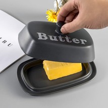 Butter Dish with Lid, Porcelain Butter Container with Cover for Countertop, Grey - £30.67 GBP