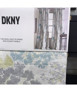 DKNY Floral Field Blue Teal Grey Two Rod Pocket Panels 50 x 84 in. ~New~ - $68.14 CAD