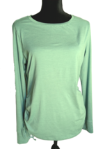 Avia Knit Aqua Shirt Long Sleeve Medium Ruched Side Crew Neck, soft green - £9.33 GBP