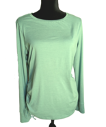 Avia Knit Aqua Shirt Long Sleeve Medium Ruched Side Crew Neck, soft green - £9.41 GBP
