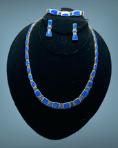 vintage gold over sterling silver lapis set earrings Braceley necklace 51 Grams - £179.83 GBP