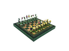 Italfama  Hand Painted Pewter Chess Pieces + Leatherette Chess Board - $398.00