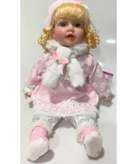 NEW VINYL ZOEY PLAY DOLL BLOND HAIR BLUE EYES  22&quot; PINK/WITE  WINTER OUTFIT - $34.60