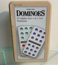 Double-Nine Dominoes 55 Jumbo Color Dot Dominoes Tin Case Pre-Owned - $14.84