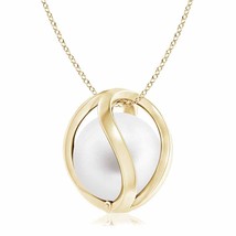 ANGARA Freshwater Cultured Pearl Cage Pendant Necklace in 14K Yellow Gold - £282.65 GBP