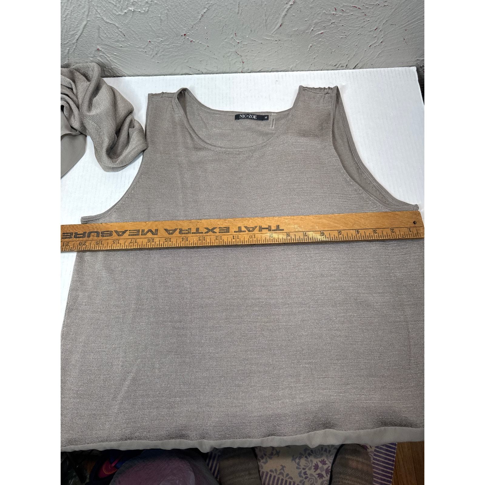 Nic + Zoe Long Silk Blend Cardigan & Tank Two-Piece Set Tan Womens Size XL Item image 4