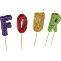 4th Birthday Letter Glitter Candles Spells FOUR Party Supplies Cake Deco... - £3.09 GBP