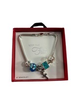 Keep the Faith Bracelet Beaded Silver Tone Blue Slide Charms Christian Religious - £11.87 GBP