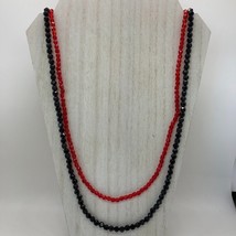 Vintage 2 Strands 32&quot; Beaded Necklaces Faceted Lucite Plastic Red Black - £7.77 GBP