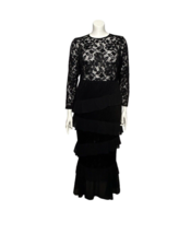 Eilly Bazar Black Dress XL Maxi Lace and Ruffle Long Sleeve Semi Sheer Formal - £27.44 GBP