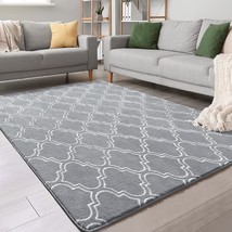Chicrug Shag Geometric Modern Area Rug For Bedroom, 4X6 Feet, Grey / White - £31.96 GBP