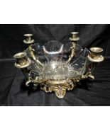 Vintage Hollywood Regency Cut Glass Pedestal Gilt Centerpiece Candelabra... - $144.78 CAD