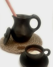 Chocolate or Water Pitcher Jar Carafe with Lid Black Clay 2.0 Liters Unglazed  M - £55.87 GBP