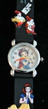 NOS child&#39;s Snow White and the 7 Dwarfs quartz wristwatch with black 3-D... - $14.85