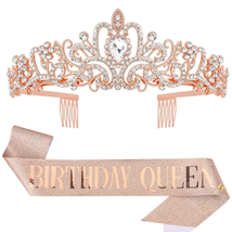 Rose Gold Baroque Rhinestone Tiara and Crown for Women ,HAPPY Birthday Queen Sas - £14.12 GBP